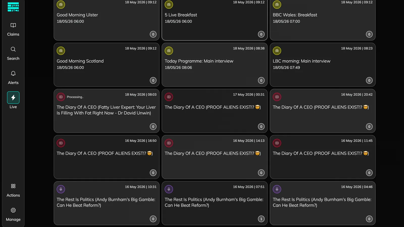 Live transcription across channels, radio, YouTube and more